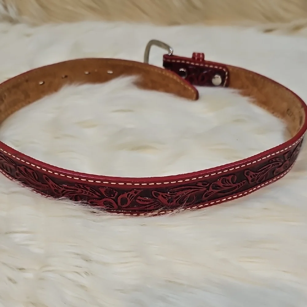 ACME Red Embossed Leather Belt - Size 28